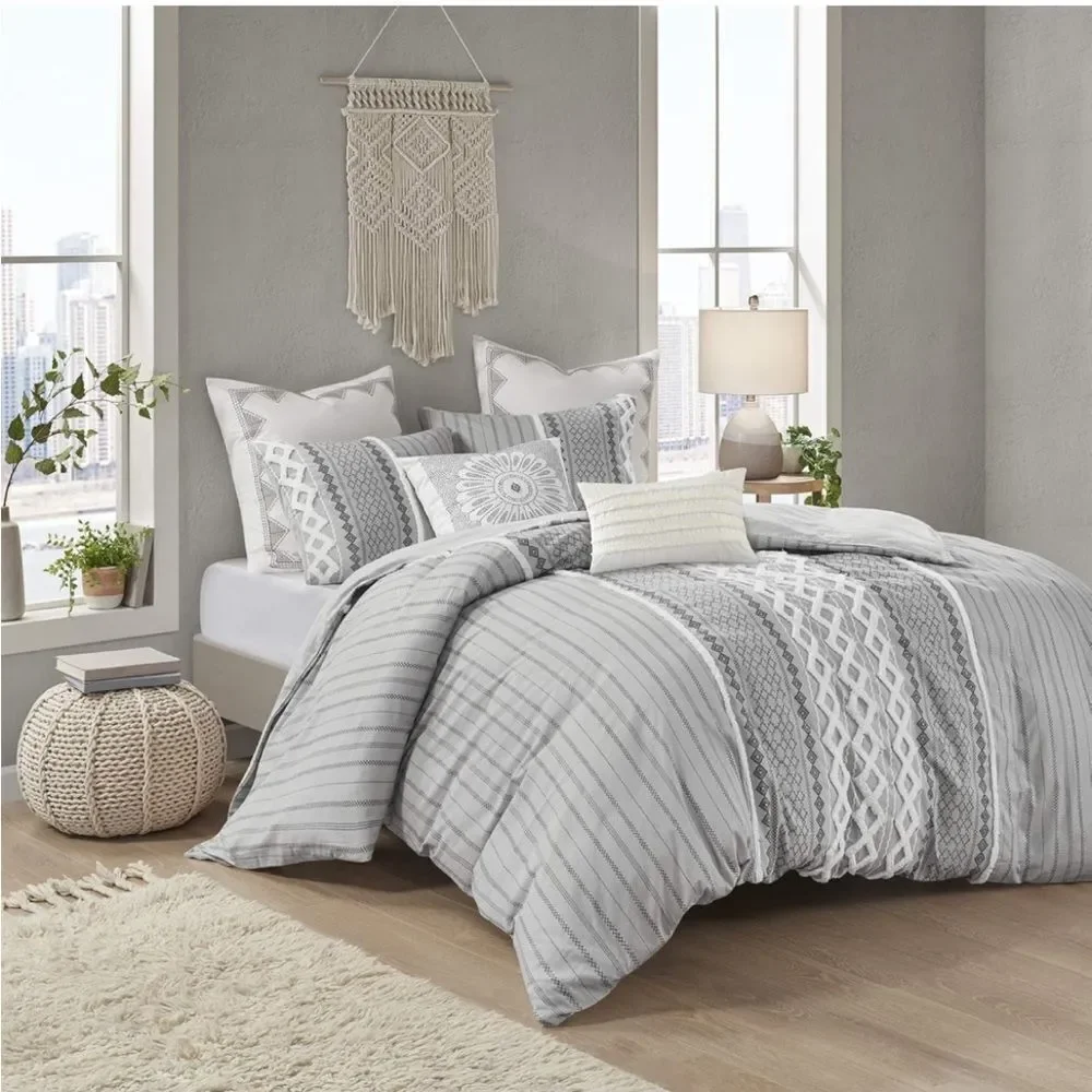 INK+IVY Imani 100% Cotton Comforter Matching‎ Shams, Full/Queen, Ivory 3 Piece